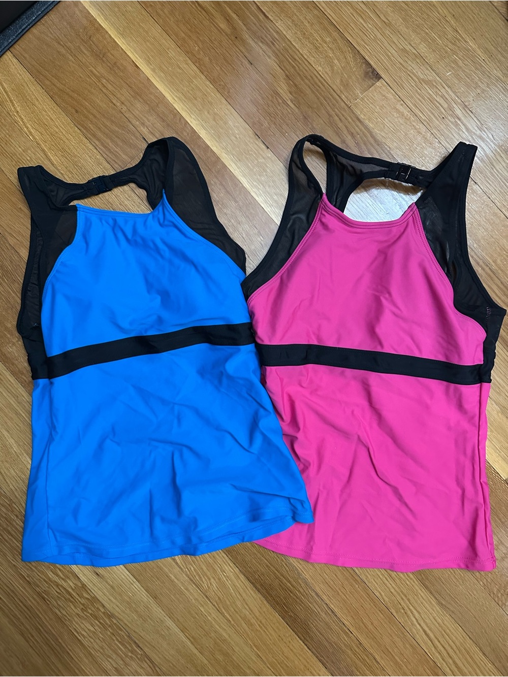 Sporti Size Large Racerback Swim Tankini in Blue and Pink with Black Trim